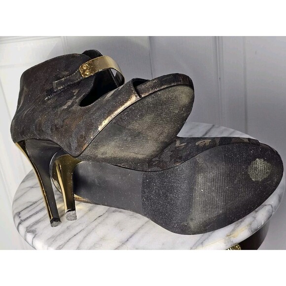 Fergie Remix Peep Toe Dress Pump Bronz Metallic Camouflage Hook Loop US 7.5M - Picture 9 of 10